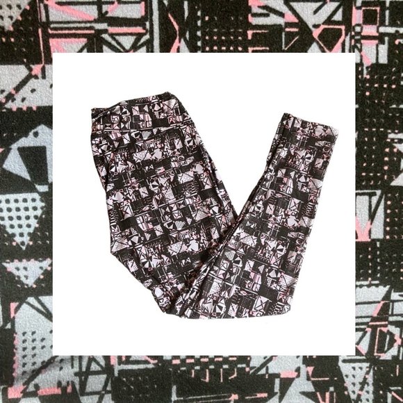 LuLaRoe TC Leggings Tall & Curvy New Black Pink Grey Gray Geometric Abstract - Picture 1 of 5